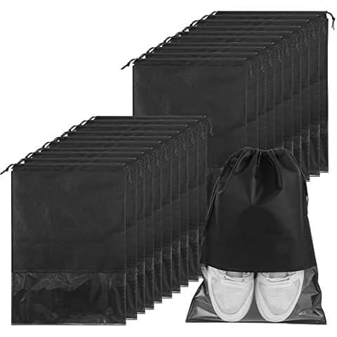 Budermmy 20 Stück Reise-Schuhbeutel, große Vlies-Schuhaufbewahrungstaschen mit Kordelzug und transparentem Schlitz für Schuhe, Stiefel, High Heels Cover