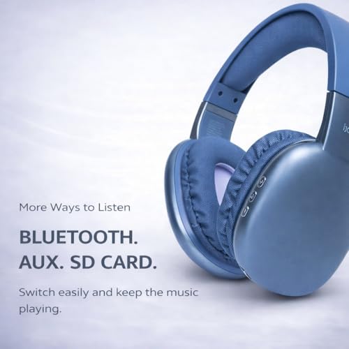 iJoy Ultra Wireless Over-Ear Bluetooth Headphones with Mic, Bluetooth Headset with Backup Wire & SD Slot, Wireless Headphones for Work, School & Gym (Blue)