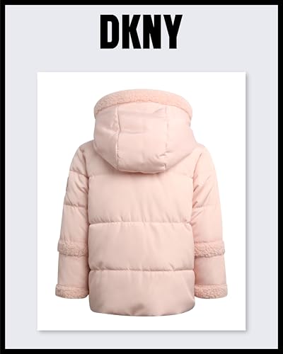 DKNY Infant Toddler Baby Girls' Winter Coat- Polar Fleece Lined Hooded Quilted Bubble Puffer Jacket for Girls (12M-4T), Size 18 Months, Blush Pink - Thumbnail 7
