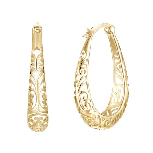 Pendientes 30MM Flor Hueca plata de ley 925 aretes mujer joyería fina