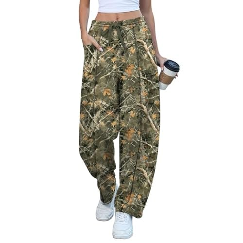 Rapbin Womens Barrel Pants Baggy Wide Leg Lounge Sweatpants Fashion Outfits with Pockets 2026 Green Leaf Medium