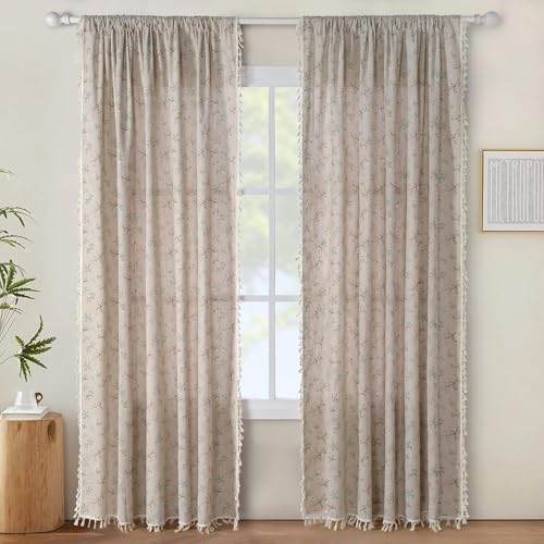 JOOJA Floral Boho Curtains, 2 Panels Semi-Blackout Vintage Window Drapes