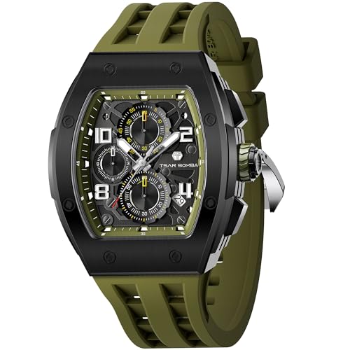 Image of TSAR BOMBA Mens Luxury Watch Watches for Men 50M Waterproof Japanese Quartz Movement Tonneau Stainless Steel Case Sapphire Glass with Chronograph Date Function Cool Unique Fashion Gift