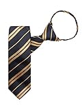 Jacob Alexander Woven Double Stripe Boys' 14 inch Zipper Neck Tie - Navy Blue Gold