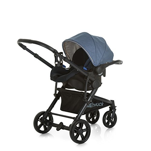 Hauck 3 in 1 Kinderwagen komplettset Atlantic Plus Trio Set, inkl. Babyliegeschale Kinderautositz Gruppe 0 für Isofix Base Beindecke Cupholder leicht, ab Geburt bis 22 kg, Melange jeans/Caviar