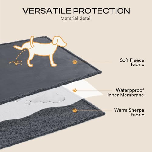 Image of Waterproof Pet Blanket, Liquid Pee Proof Dog Blanket for Sofa Bed Couch, Reversible Sherpa Fleece Furniture Protector Cover for Small Medium Large Dogs Cats, Dark Gray Queen Size(90 inch x 82 inch)