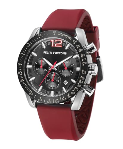 FELITI FORTONS Mens Watches Gifts for Men Casual Sport Quartz Wrist Watches Chronograph Luminous 3ATM Waterproof with Auto Date Analog Multifunction Silicone Strap
