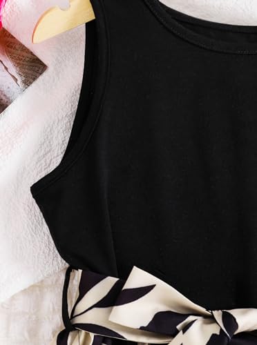 Hilinker Girls Floral Sleeveless Pleated Dress Summer Tie Knot Tank Dresses with Belt4