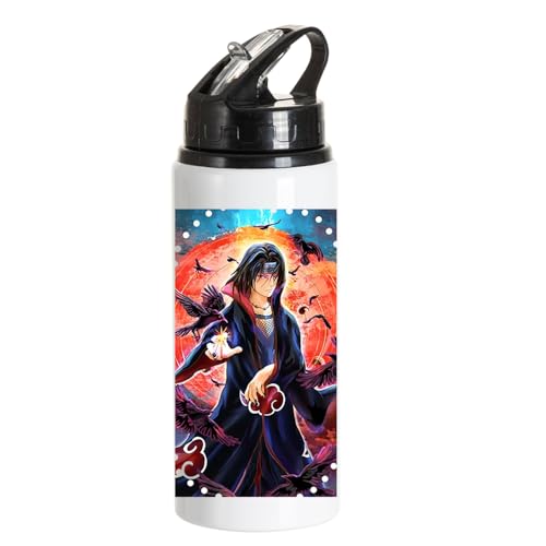 Image of Anime sipper water bottle with Itachi Print for Use school, gym, tuition, travling, yoga | Aluminium sublimation sipper bottle 750ml black cap (Itachi Uchiha-C-6)