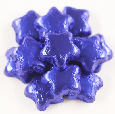 Scott's CakesBlue Foil Wrapped Solid Milk Chocolate Stars in a 1 Pound Plastic Deli Container