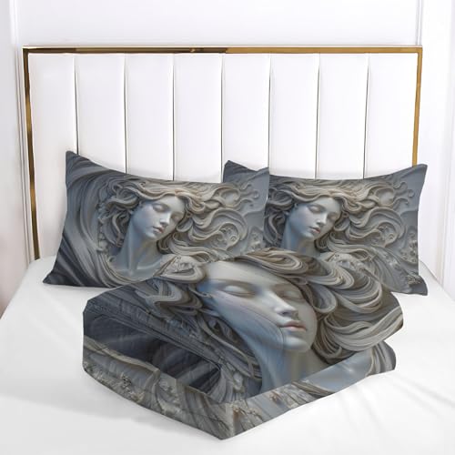 Housse de couette 220x240 polyester gris 3 pièces réversible douce - 8