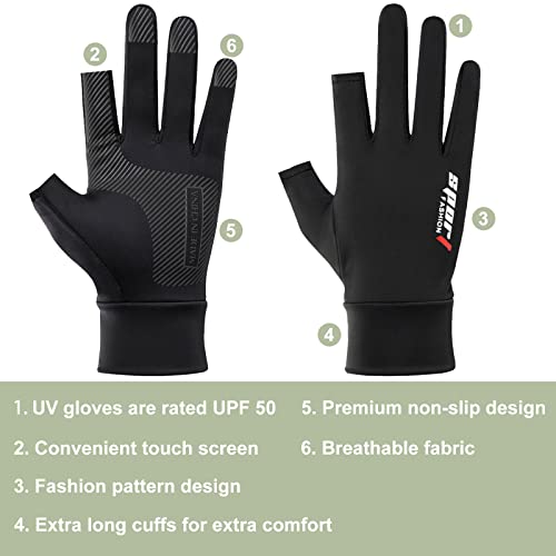 Brlibese Fishing Gloves Men Women Uv Protection Driving Gloves Upf50+ Sun Hiking Anti-Slip Touch Screen Gloves For Kayaking, Bike, Paddling, Driving, Canoeing, Rowing (Black) #TOP3