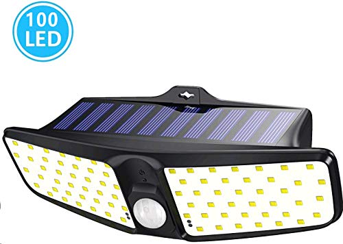 Babacom Solar Lights Outdoor, 100 LEDs Motion Sensor Light with 220° Wide Angle Illumination, IP65 Waterproof Wireless Wall Light, Easy to Install Security Night Light for Garage, Yard, Fence, Patio
