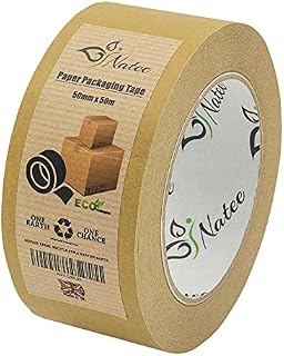 NATEE® Kraft Paper Packaging Tape | Fully Recyclable Sticky Tapes | Strong Eco-Friendly Kraft Paper for Packing Parcels and Boxes | Brown Paper Packaging for Moving House | 50 Metres x 50mm (1)