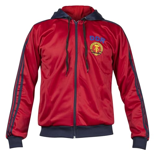 JL Sport Chaqueta Histórica de Alemania Oriental RDA DDR deportiva Roja con capucha Retro con cremallera XL