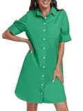 Picture of ANRABESS Womens Button Down Shirt Dress Summer Short Sleeve Business Casual Shift Dresses with Pockets 2025 Trendy Green Large