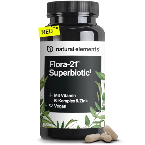 natural elements Flora 21 Superbiotic 60 Kapseln 4 5 Mrd. KBE Sporenbildende Bakterienstämme & Postbiotika mit Vitamin-B Komplex und Zink vegan ohne unnötige Zusätze laborgeprüfte Qualität