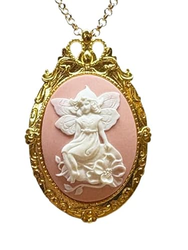 Jewels Victoriana Pink and Ivory Fairy Cameo Necklace Brass Chain