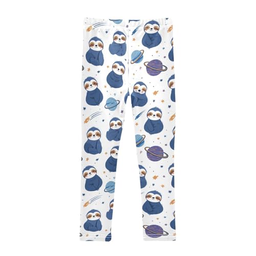 Vdsrup Girls Leggings Sloth Planet Blue Kids Ankle Length Leggings Pants Athletic Yoga Pants Toddler Tights Trousers 4T2