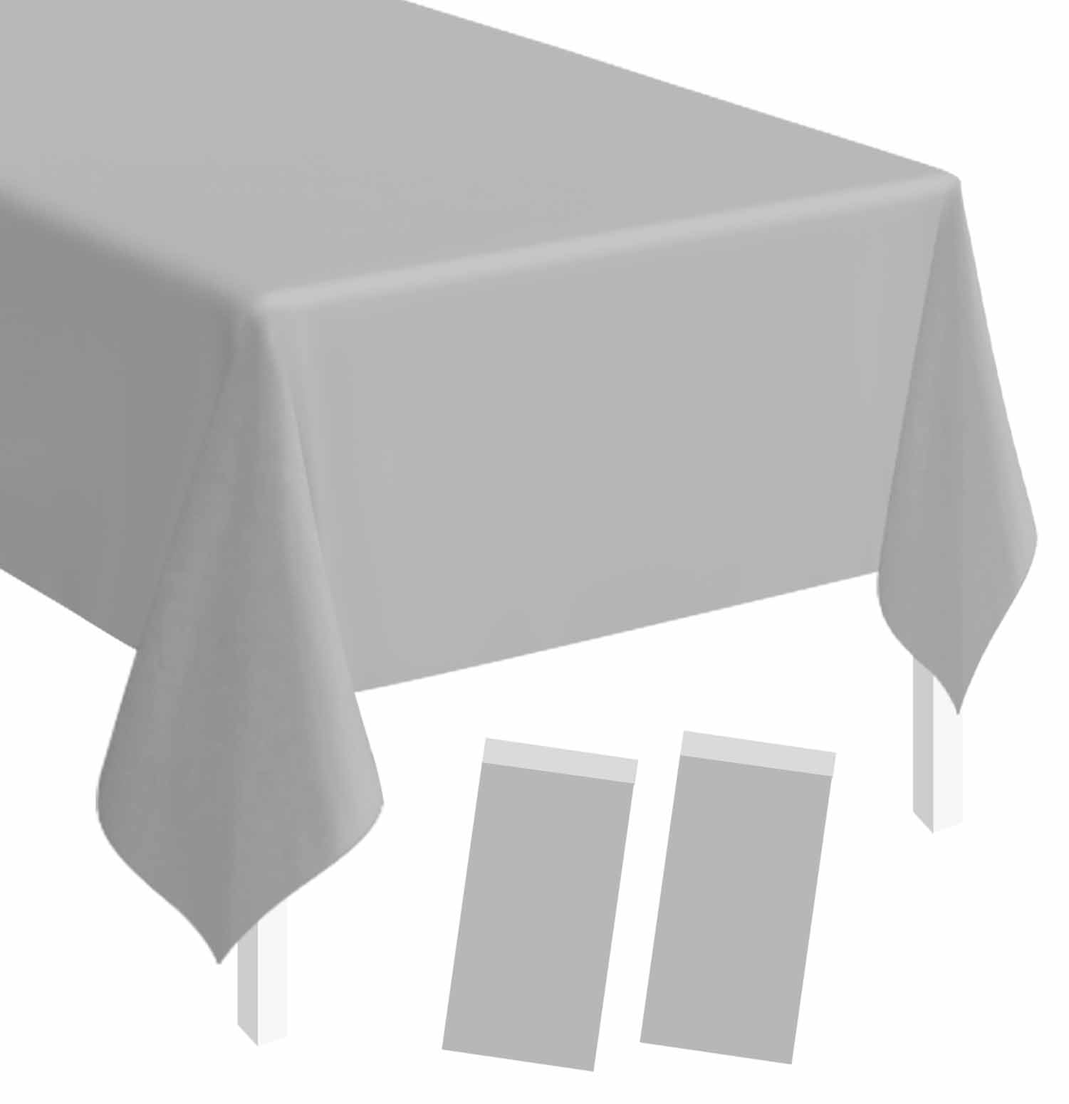 SietDESEO 2 Pack Silver Plastic Tablecloth Rectangle 54 x 108 Premium Disposable Table Cloth Plastic Table Cover for Wedding Baby Shower Party Supplies Silver Tablecloth Disposable