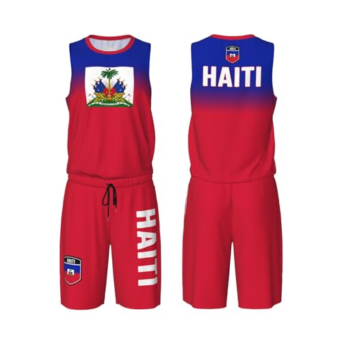 DABOYOZHZH Haiti Emblem 2 Basketball Uniform Suit for Men Team Training Athletic Gradient Jersey White