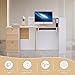 L-Shaped Large Wooden Reception Desk, Modern Front Desk Reception Counter with Lockable Drawers & Storage & Keyboard Tray, for Checkout, Lobby (Left-Natural Wood/White, 71''L x 42''W x 41''H)