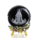ZEERSHEE 3D Our Lady of Guadalupe Crystal Ball with Rose Stand Laser Etched Virgin Mary Statue Christian Catholic Religious Easter Gifts