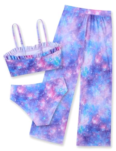 Image of Vogseek 6-16T Girls 3 Pieces Bikini Bathing Suit with Rash Guard Pants Quick Dry Swimwear Cover-Up Sets