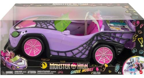 Monster High HHK63 Toy Car, Ghoul Mobile With Pet & Cooler Accessories, Purple Doll-Sized Convertible thumb #5