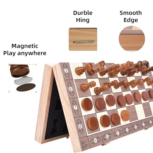 Set Magnético de Ajedrez y Damas Plegable de Madera 15" miniatura 3