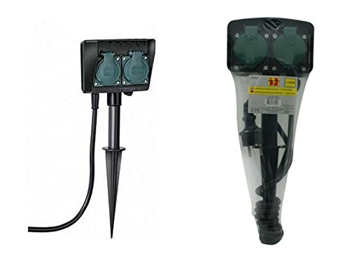 Presa da giardino con picchetto, IP 44, presa a 2 prese con coperchio e cavo