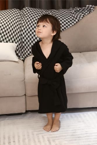 Image of TADO MUSLIN Organic Cotton Toddler Bathrobe, Soft and Breathable Baby Robe for Kid, Boy& Girl Hooded Robe Muslin