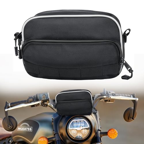 Nilkatss Motorcycle Bag with Waterproof Cover，Multi-Purpose Black Motorbike Tool Handlebar Storage Bags Accessories for Cruiser Softail Dyna Sportsters Dirt Bike Bicycles