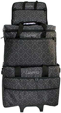 Luova 19" 3 Piece Rolling Sewing Machine Trolley Set in Black and Grey Print