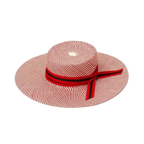 JSEIAJB European American Hat Striped Woven Light Body Flat Top Big Eaves Cap Outdoor Sunshade Beach Flat