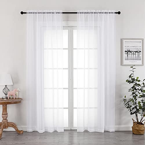 Image of OWENIE White Sheer Curtains 72 Inches Long 2 Panels Set, Transparent Voile Sheer Curtain for Living Room Bedroom Window Sliding Glass Door Treatment, 42 x 72 Inch, White
