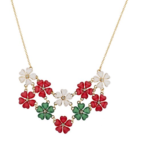 Lux Accessories Holiday Christmas Xmas Red Green White Flower Statement Necklace #TOP12