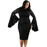 SUGARWEWE Sexy All White Plus Size Dress for Women Bell Sleeves Lace Dress Party Dress