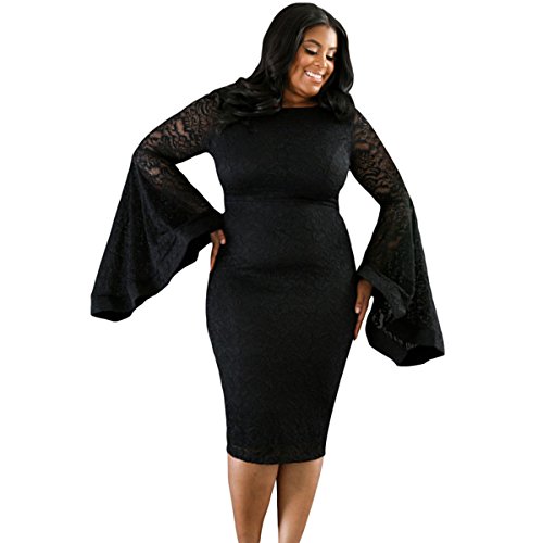 SUGARWEWE Sexy All White Plus Size Dress for Women Bell Sleeves Lace Dress Party Dress