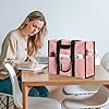 Becokan Grand sac fourre-tout utilitaire avec 12 poches, fermeture éclair sur le dessus et fond épais, sac de travail pour femmes, infirmières, enseignantes, rose, Large #1