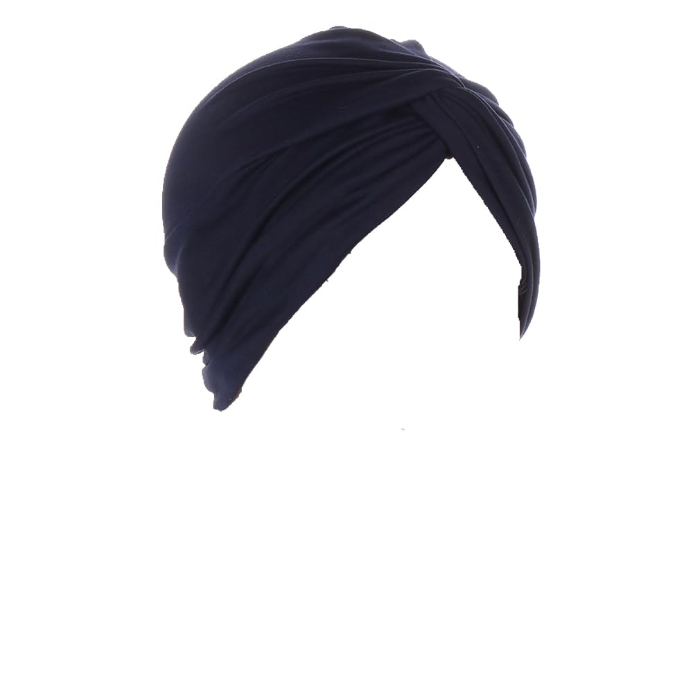 Djc Boutique Unisex Navy Chemo Beanie Hat Headwear Women Stretch Knot Front Turban Beanie Hat Blue