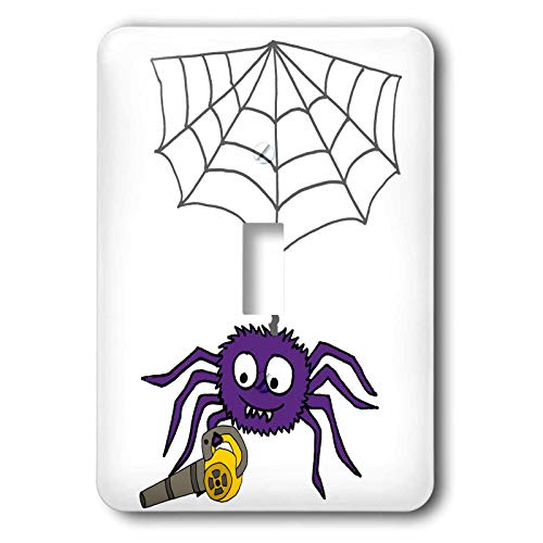 3dRose All Smiles Art - Animals - Cool Funny Purple Spider using Leaf Blower with Web Cartoon - single toggle switch (lsp_304420_1)