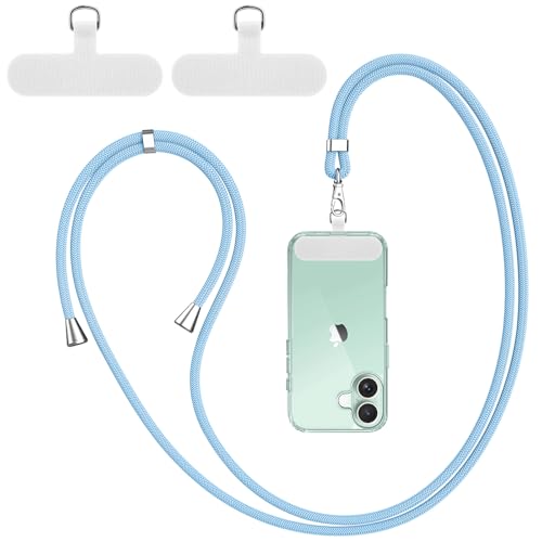 WOOZ Phone Lanyard Strap with 2 Tether Tab, Adjustable Nylon Neck Strap Necklace Phone Compatible with Most Smartphones Light blue