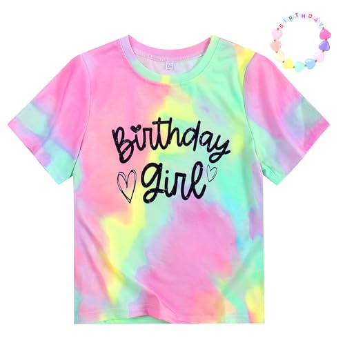 Image of Girls' Birthday Girl Letter Print T-Shirt with Bracelet, Pink, Size 4-12Y, Short Sleeve