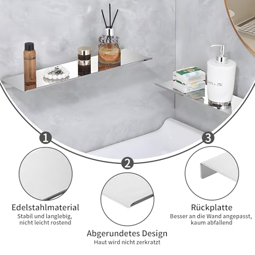 Uncle Yang Weißes Edelstahl-Wandregal - Schwebendes Regal für Bad Küche Wohnzimmer - Kein Bohren erforderlich Wandregal Duschregal Metallregal Aufbewahrungsregal (Silber, 30 cm, 1pc)