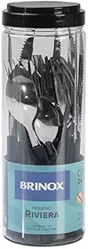 Brinox - Faqueiro 24 Peças em Aço Inox Riviera com Pote de Plástico - Preto