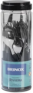 Brinox - Faqueiro 24 Peças em Aço Inox Riviera com Pote de Plástico - Preto