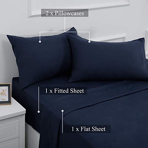 4 piece Bed Sheet Set (Double,Blue) 1 Flat Sheet,1 Fitted Sheet and 2 Pillow Cases,Brushed Microfiber Luxury Bedding… - Image 3