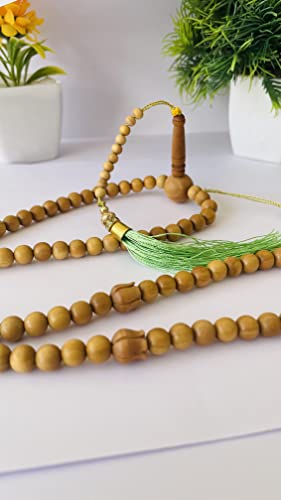Image of RDK Sandalwood (Chandan) Islamic Tasbih Prayer Mala Beautiful Engraved Allah Mohammad TASBEEH /Muslim Prayer Beads /TASBIH /SIBHAA Islamic Salat Prayer Tasbeeh 100 Beads (White Sandalwood 8 MM)