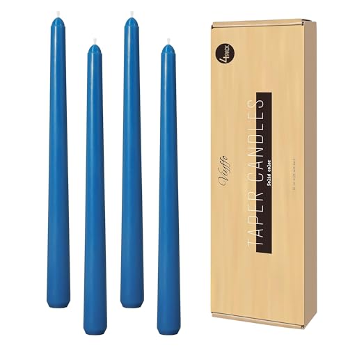 Viyffo Taper Candles, 10 Inch, 4 Pack, Cornflower Blue – Unscented, Dripless & Smokeless Design, Up to 8 Hour Burn – Long Tall Taper Candlesticks for Wedding, Dinner & Home Decor